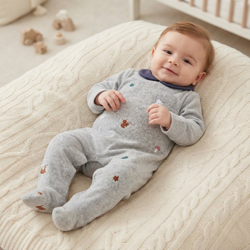 NX755: Baby Woodland Velour All in One/Sleepsuit (0-12 Months) NX755: Baby Woodland Velour All in One/Sleepsuit (0-12 Months)